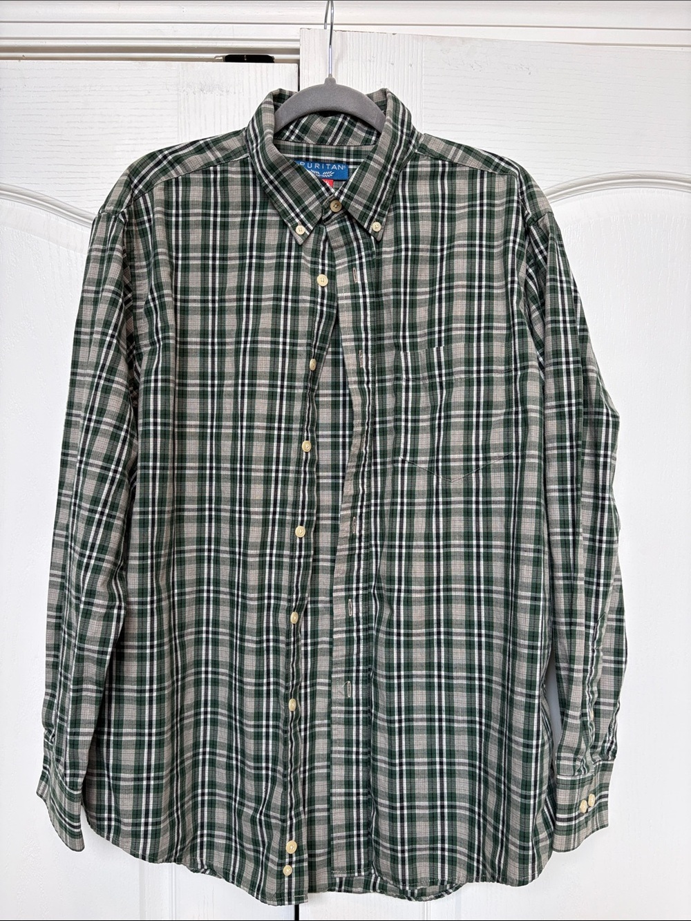 Puritan Green and White Plaid Button-Down Shirt